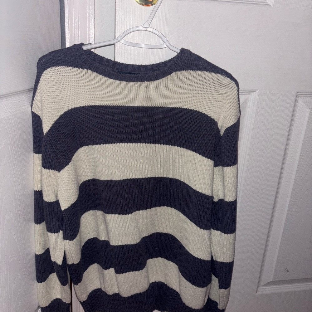 brandy cream and navy sweater